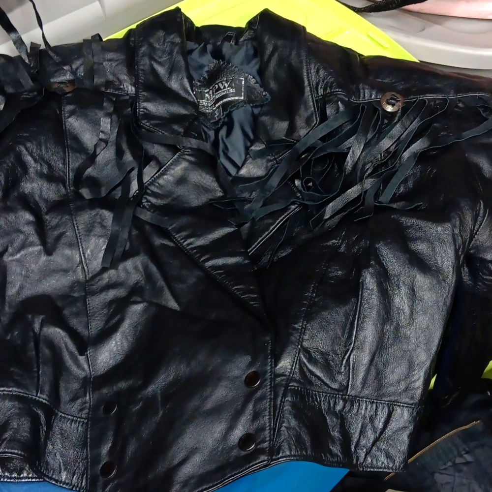 MPW brand leather fringe jacket sz. L